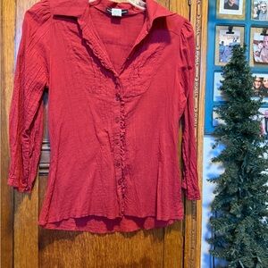 Love Squared Crimson Button-Up Blouse